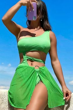 Y2K Green Mesh Bikini Set - Coquette Aesthetic Swimwear for Women