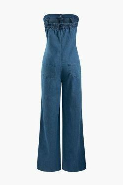 Y2K Grunge Destroyed Denim Strapless Jumpsuit