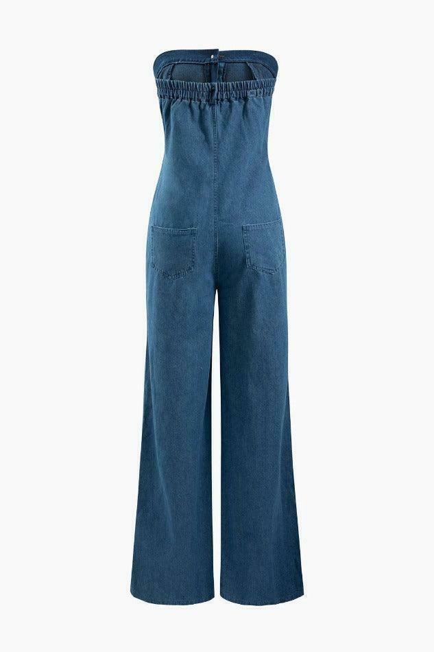 Y2K Grunge Destroyed Denim Strapless Jumpsuit Y2K Grunge Destroyed Denim Strapless Jumpsuit