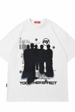 Y2K Grunge Silhouette Graphic Tee - Vintage Aesthetic Shirt for Women