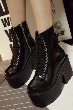Y2K Grunge Style Black Moto Boots - Coquette Aesthetic Fashion Statement