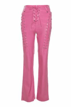 Y2K Grunge Style Cut-Out Lace Up Leather Pants for Women - Coquette Aesthetic Fashion