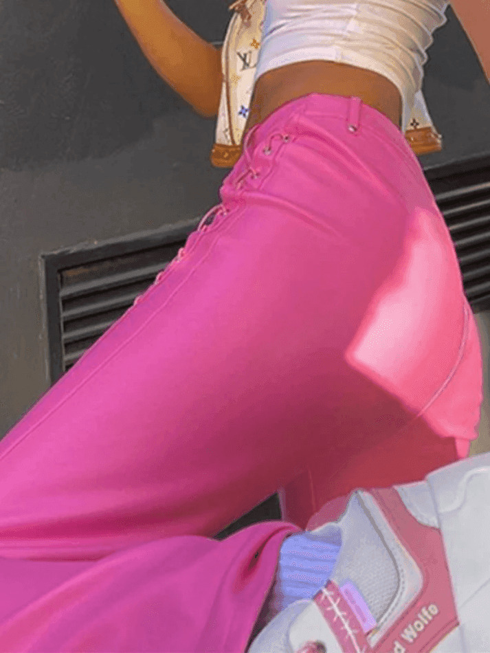 Y2K Grunge Style Cut-Out Lace Up Leather Pants for Women - Coquette Aesthetic Fashion