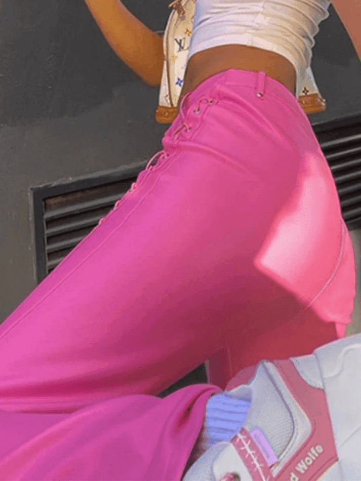 Y2K Grunge Style Cut-Out Lace Up Leather Pants for Women - Coquette Aesthetic Fashion