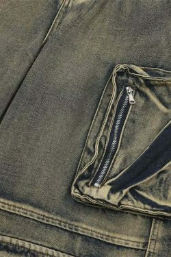 Y2K Grunge Style Dirty Wash Cargo Jeans with Multiple Pockets