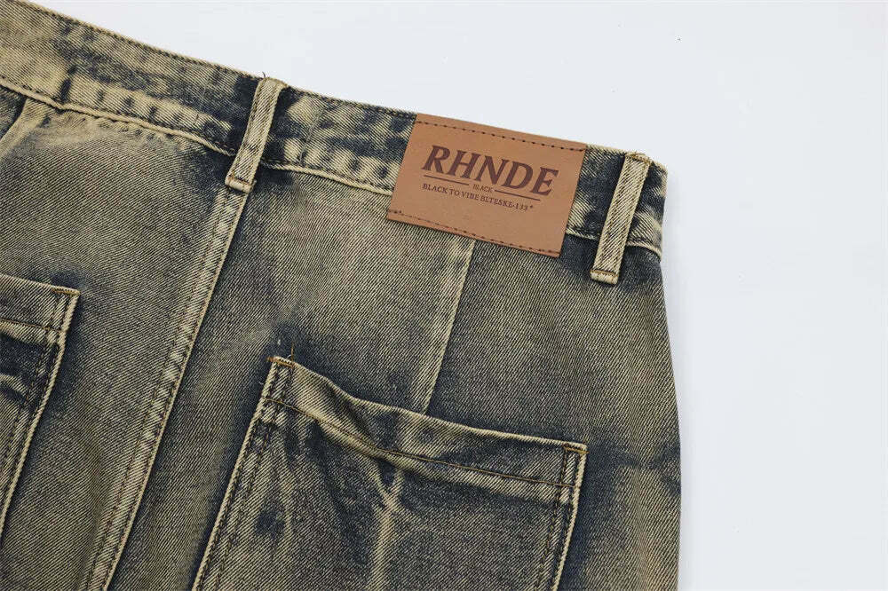 Y2K Grunge Style Dirty Wash Cargo Jeans with Multiple Pockets Y2K Grunge Style Dirty Wash Cargo Jeans with Multiple Pockets