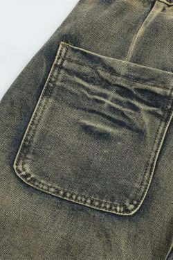 Y2K Grunge Style Dirty Wash Cargo Jeans with Multiple Pockets