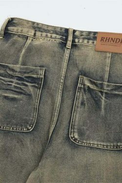 Y2K Grunge Style Dirty Wash Cargo Jeans with Multiple Pockets