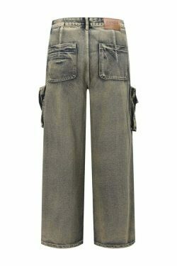 Y2K Grunge Style Dirty Wash Cargo Jeans with Multiple Pockets