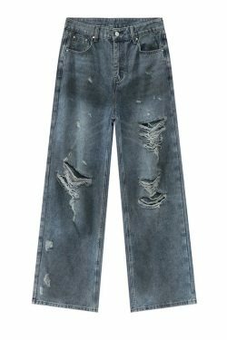 Y2K Grunge Style Distressed Loose Straight Jeans for Women - Coquette Aesthetic Fashion