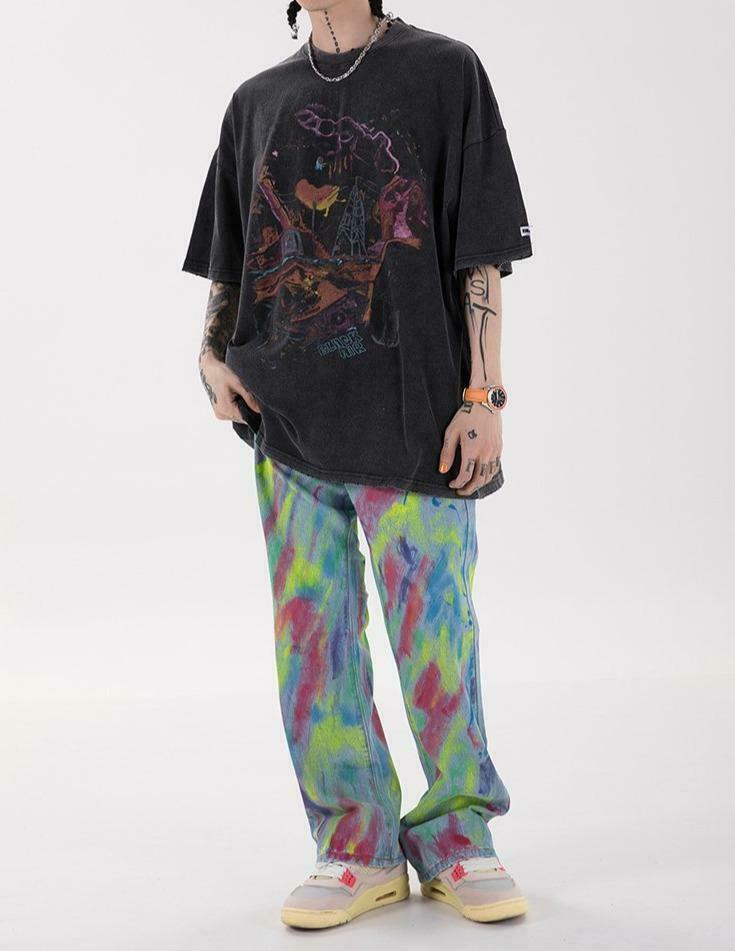 Y2K Grunge Style Oversize Tee in 'Destruction' Wash - Coquette Aesthetic Top for Women Y2K Grunge Style Oversize Tee in 'Destruction' Wash - Coquette Aesthetic Top for Women