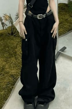 Y2K Grunge Style Patch Pocket Punk Cargo Pants for Women - Coquette Aesthetic Fashion