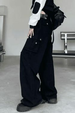 Y2K Grunge Style Patch Pocket Punk Cargo Pants for Women - Coquette Aesthetic Fashion