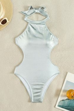 Y2K Halter Backless Swimsuit - Coquette Aesthetic, Grunge Style,