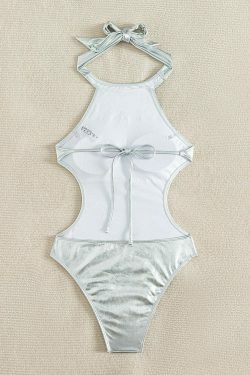 Y2K Halter Backless Swimsuit - Coquette Aesthetic, Grunge Style,