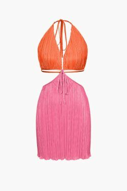 Y2K Halter Cut Out Plisse Mini Dress - Coquette Aesthetic, Grunge Style, Pastel Goth