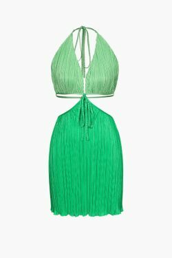 Y2K Halter Cut Out Plisse Mini Dress - Coquette Aesthetic, Grunge Style, Pastel Goth