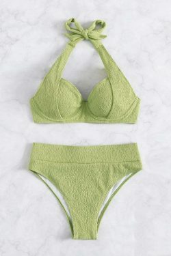 Y2K Halter High Waist Bikini: Coquette Aesthetic Swimwear for Women - Retro Style for Beach and Pool