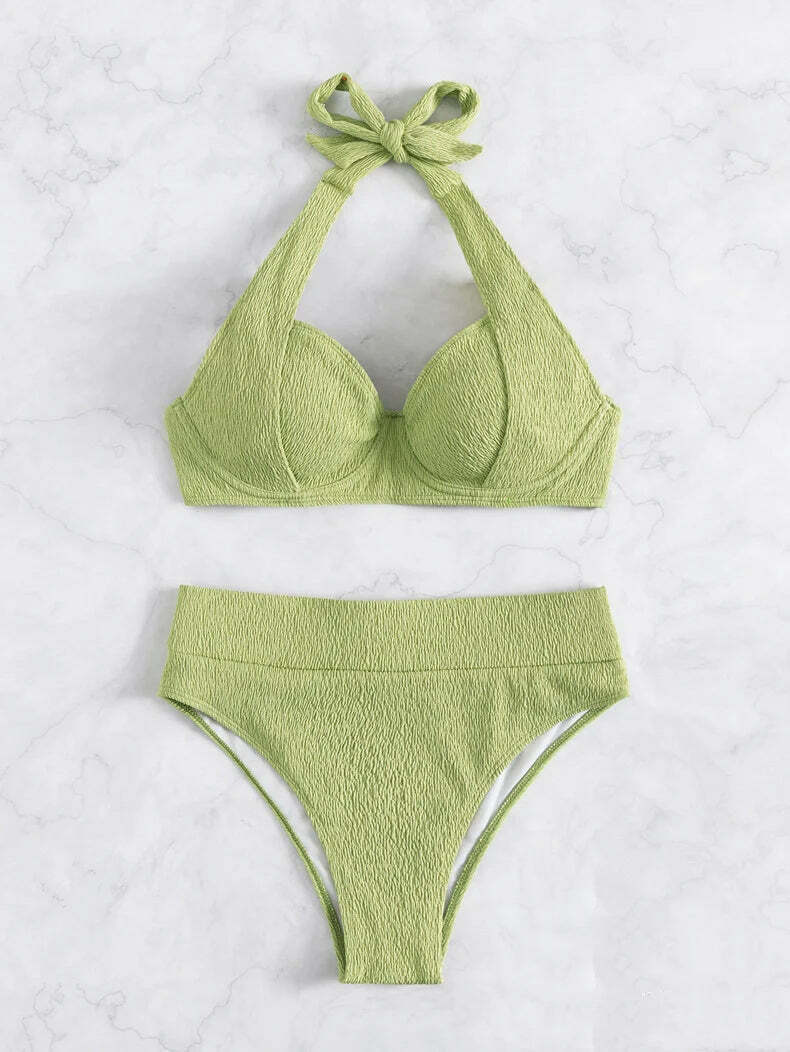 Y2K Halter High Waist Bikini: Coquette Aesthetic Swimwear for Women - Retro Style for Beach and Pool Y2K Halter High Waist Bikini: Coquette Aesthetic Swimwear for Women - Retro Style for Beach and Pool