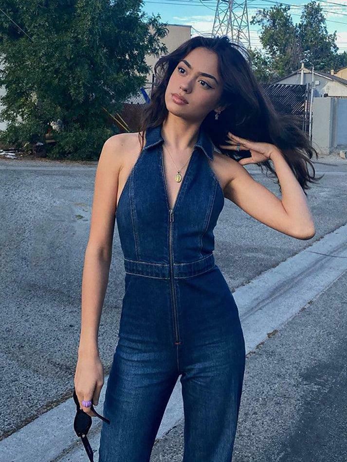 Y2K Halter Neck Denim Jumpsuit: Coquette Aesthetic Grunge Style Cargo Skirt Outfit Y2K Halter Neck Denim Jumpsuit: Coquette Aesthetic Grunge Style Cargo Skirt Outfit