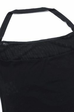 Y2K Halter Neck O Ring Slit Mini Dress - Coquette Aesthetic Grunge Style - Cute Tops & Cargo Skirt