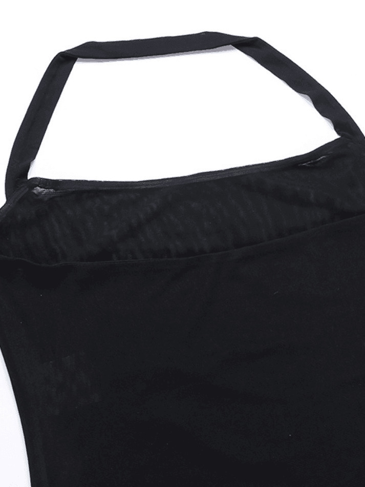 Y2K Halter Neck O Ring Slit Mini Dress - Coquette Aesthetic Grunge Style - Cute Tops & Cargo Skirt