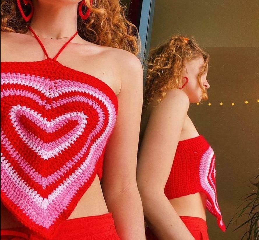 Y2K Heart Knit Crop Top - Coquette Aesthetic Grunge Style Cute Tops Pastel Goth Fashion Y2K Heart Knit Crop Top - Coquette Aesthetic Grunge Style Cute Tops Pastel Goth Fashion