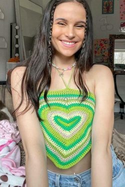 Y2K Heart Knit Crop Top - Coquette Aesthetic Grunge Style Cute Tops Pastel Goth Fashion