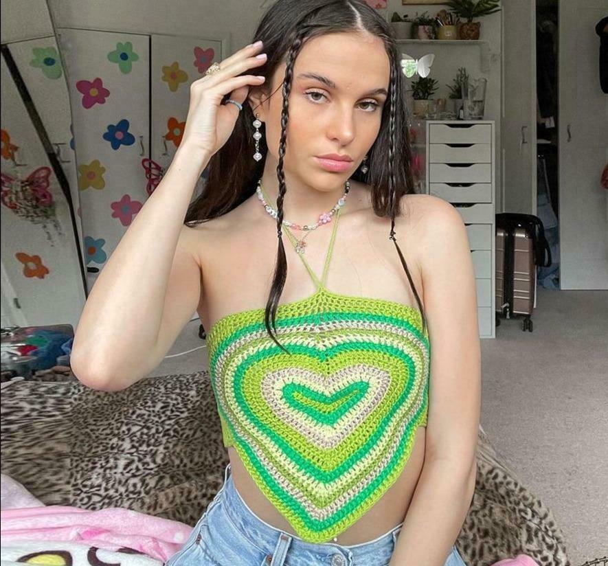 Y2K Heart Knit Crop Top - Coquette Aesthetic Grunge Style Cute Tops Pastel Goth Fashion Y2K Heart Knit Crop Top - Coquette Aesthetic Grunge Style Cute Tops Pastel Goth Fashion