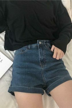 Y2K High Waist Denim Blue Jean Shorts - Vintage Aesthetic Fashion for Women