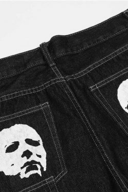 Y2K Horror Print Wide Leg Jeans - Coquette Aesthetic Grunge Fashion