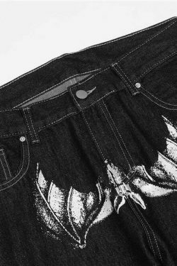 Y2K Horror Print Wide Leg Jeans - Coquette Aesthetic Grunge Fashion