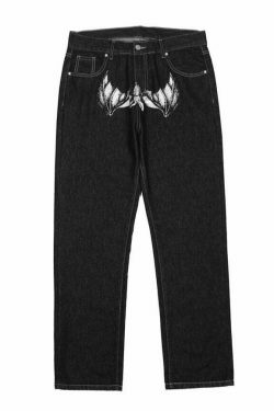 Y2K Horror Print Wide Leg Jeans - Coquette Aesthetic Grunge Fashion