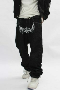 Y2K Horror Print Wide Leg Jeans - Coquette Aesthetic Grunge Fashion