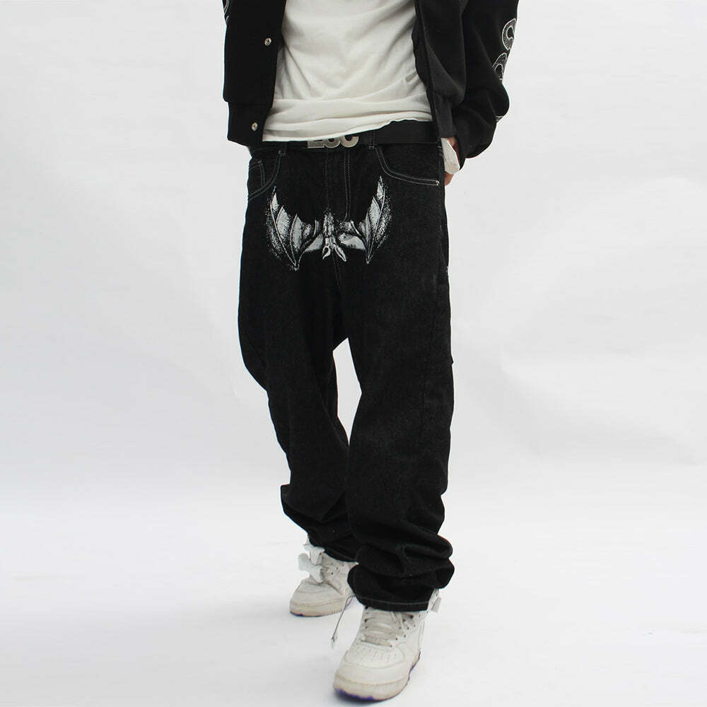 Y2K Horror Print Wide Leg Jeans - Coquette Aesthetic Grunge Fashion Y2K Horror Print Wide Leg Jeans - Coquette Aesthetic Grunge Fashion