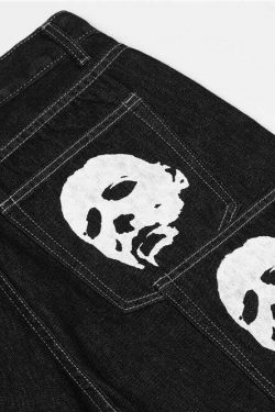 Y2K Horror Print Wide Leg Jeans - Coquette Aesthetic Grunge Fashion