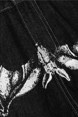 Y2K Horror Print Wide Leg Jeans - Coquette Aesthetic Grunge Fashion