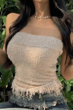 Y2K Knit Tassel Bandeau Top for Women - Coquette Aesthetic, Grunge Style, Cute Pastel Goth Outfit