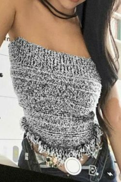 Y2K Knit Tassel Bandeau Top for Women - Coquette Aesthetic, Grunge Style, Cute Pastel Goth Outfit