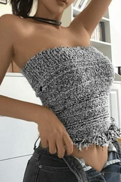 Y2K Knit Tassel Bandeau Top for Women - Coquette Aesthetic, Grunge Style, Cute Pastel Goth Outfit