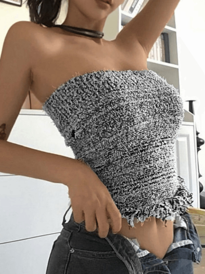 Y2K Knit Tassel Bandeau Top for Women - Coquette Aesthetic, Grunge Style, Cute Pastel Goth Outfit Y2K Knit Tassel Bandeau Top for Women - Coquette Aesthetic, Grunge Style, Cute Pastel Goth Outfit