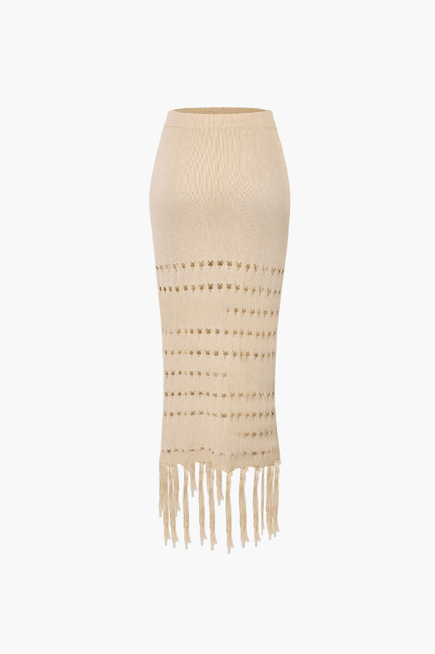 Y2K Knit Tube Top & Tassel Hem Skirt Set for Coquette Aesthetic: Grunge Style Outfit with a Twist