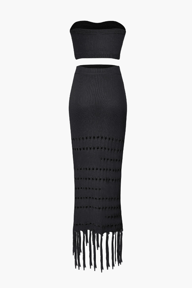 Y2K Knit Tube Top & Tassel Hem Skirt Set for Coquette Aesthetic: Grunge Style Outfit with a Twist