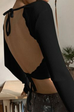 Y2K Lace-Up Backless Crop Knit Top - Coquette Aesthetic, Grunge Style, Cute Tops