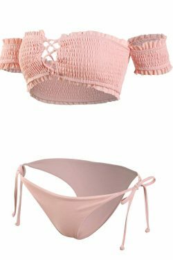 Y2K Lace-Up Bardot Bikini Set in Coquette Aesthetic