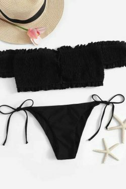 Y2K Lace-Up Bardot Bikini Set in Coquette Aesthetic