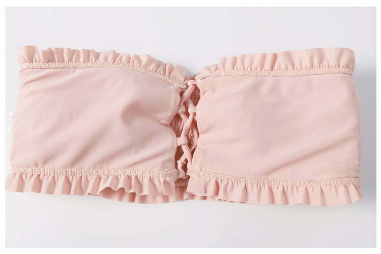 Y2K Lace-Up Bardot Bikini Set in Coquette Aesthetic Y2K Lace-Up Bardot Bikini Set in Coquette Aesthetic