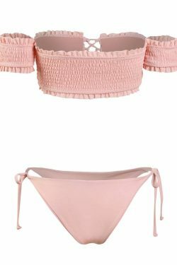 Y2K Lace-Up Bardot Bikini Set in Coquette Aesthetic