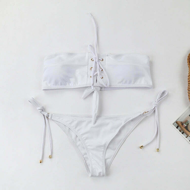 Y2K Lace-Up Bikini Set: Coquette Aesthetic, Grunge Style, Pastel Goth, Cargo Skirt, Old Money, Pre Y2K Lace-Up Bikini Set: Coquette Aesthetic, Grunge Style, Pastel Goth, Cargo Skirt, Old Money, Pre