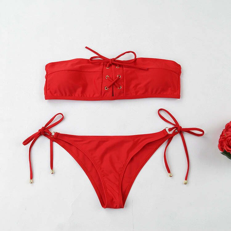 Y2K Lace-Up Bikini Set: Coquette Aesthetic, Grunge Style, Pastel Goth, Cargo Skirt, Old Money, Pre Y2K Lace-Up Bikini Set: Coquette Aesthetic, Grunge Style, Pastel Goth, Cargo Skirt, Old Money, Pre